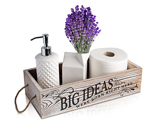 Badezimmer-Dekor-Box, 2 Seiten mit lustigen Sprüchen – perfekt für Bauernhaus-Badezimmerdekoration, rustikale Badezimmer-Dekor, lustiger Toilettenpapierhalter – rustikales Weiß von Comfify