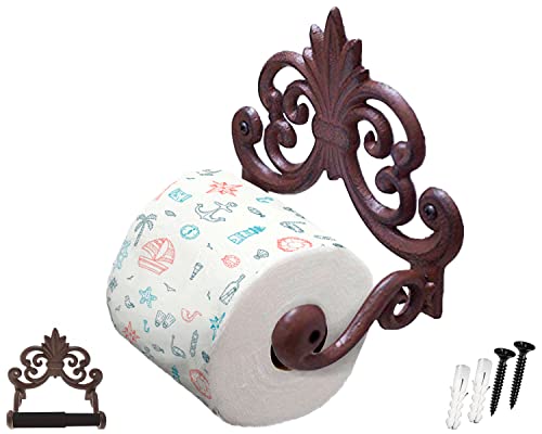 Comfify Fleur De Lis Gietijzeren Toiletpapierrolhouder - Gietijzeren wandhouder Comfify Fleur De Lis Gusseisen Toilettenpapierrollenhalter - 7,9x4,3x6,3" - mit Schrauben und Dübeln (Rostbraun) von Comfify