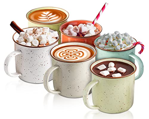 Keramik gesprenkelt Lagerfeuer Becher - Set von 6 bunten Kaffeetassen - Tassen aus Keramik - Mikrowellen- & spülmaschinenfest - Praktische und dekorative Tassen für Ihre Lieblingsgetränke von Comfify