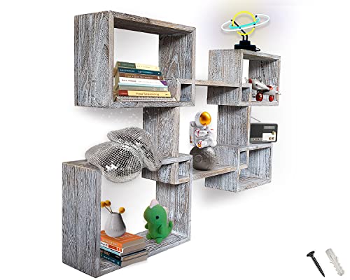 Comfify Rustikale, an der Wand montierte quadratische, schwimmend geformte Regalbretter - Satz mit 5 quadratischen Regalbrettern für Bad und mehr - inklusive Schrauben und Anker - Distressed White von Comfify