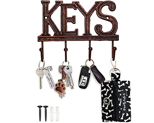 Comfify Schlüsselbrett - Keys - Wandmontierter Schlüsselhaken - Rustikaler Schlüsselorganizer aus Gusseisen - Dekoratives Schlüsselregal mit 4 Haken - mit Schrauben und Dübeln - 6''x8'' von Comfify