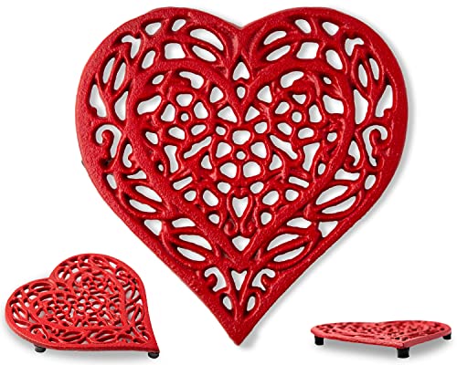 Comfify Untersetzer in Herzform aus Gusseisen - Dekorativer Herztuntersetzer aus Gusseisen für Küche oder Esstisch - Vintage, rustikales Design - 6.75X6.5 - Mit Gummifüßen - Recyceltes Metall - Rot von Comfify