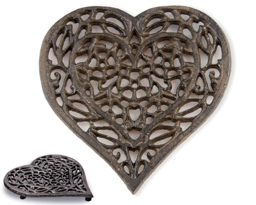 Untersetzer in Herzform aus Gusseisen - Dekorativer Herztuntersetzer aus Gusseisen für Küche oder Esstisch - Vintage, rustikales Design - 6.75X6.5" - Mit Gummifüßen - Recyceltes Metall von Comfify