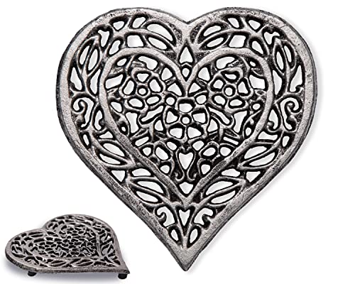 Comfify Untersetzer in Herzform aus Gusseisen -Dekorativer Herztuntersetzer aus Gusseisen für Küche oder Esstisch - Vintage, rustikales Design - 6.75X6.5 - Mit Gummifüßen - Recyceltes Metall von Comfify