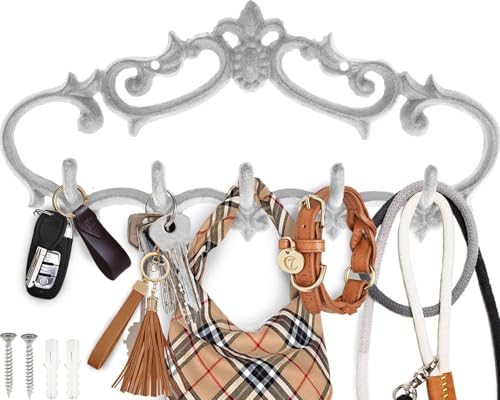 Comfify Wandaufhänger aus Gusseisen – Vintage-Design mit 5 Haken – Schlüssel, Handtücher usw. – Wandmontage, Metall, robust, rustikal, Vintage, dekorative Geschenkidee, Weiß Comfify Wandaufhänger aus Gusseisen – Vintage-Design mit 5 Haken – Schlüssel, Handtücher usw. – Wandmontage, Metall, robust, rustikal, Vintage, dekorative Geschenkidee, Weiß von Comfify