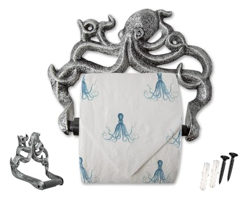 Dekorativer Toilettenpapierhalter aus Gusseisen - Wandmontiertes Oktopus-Dekor für das Badezimmer - Krake, maritimes Badzubehör - Einfache Montage Dank mitgelieferter Schrauben und Dübel von Comfify