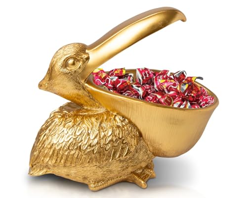 Goldene Pelikan-Schüssel – faszinierende Pelikan-Skulptur mit offenem Schalen-Design für Snacks, Süßigkeiten, Schlüssel oder Schmuck – dekorativer Halter mit elegantem goldenem Finish – dekoratives von Comfify