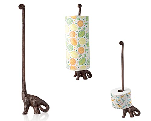 Papierhandtuchhalter oder freistehender Toilettenpapierhalter- Dinosaurier-Papierhalter aus Gusseisen - Toilettenpapierhalter oder Stand Up Papierhandtuchhalter - Rustikales Braun mit Vintage-Finish von Comfify