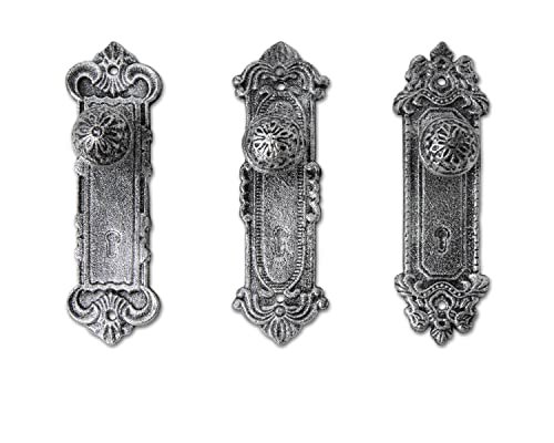 Shabby Chic Gusseisen Dekorative Wandhaken,Silber mit Schwarz,"Türknauf" Kleiderhaken für Wand,3er Set,Schrauben und Dübel im Lieferumfang enthalten,Antike Wandhaken zum Aufhängen von Kleidung von Comfify