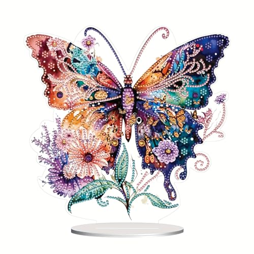 5D Diamantmalerei Tischdeko,Schmetterlings Edelstein Kunst Bastelsets mit Runder Basis,DIY Buntes Acryl Schreibtisch Stehset,Tischornamente für Mädchen Erwachsene Heimbüro Dekor Kreative Geschenke von Comforso