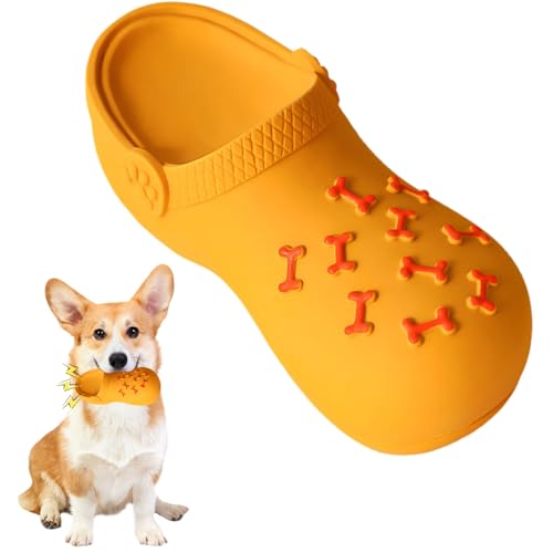 Quietschendes Hundespielzeug für Aggressive Kauer,Interaktives Kauspielzeug Pantoffelform Zahnreinigung und Training,Robuster Gummispielzeug Gegen Langeweile für Hunde Welpen (Hausschuhe-Orange, S) von Comforso
