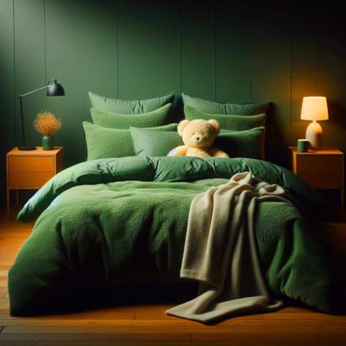 Comfort Collections Teddybär-Bettwäsche-Set, superweiches Fleece, warme Winterdecke mit Kissenbezügen, Smaragdgrün, Super-Kingsize-Bett von Comfort Collections