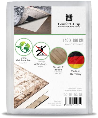 Comfort-Grip Teppichunterlage -OHNE WEICHMACHER- (140x190 cm, Vlies-Weiß) Antirutschmatte für Fußmatte und Teppich, Antirutschunterlage, Anti Rutsch, Rutsch Stop, rutschfest von Comfort-Grip