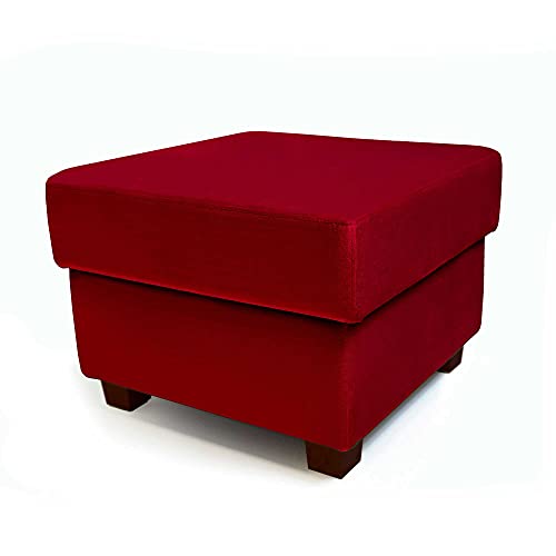 Comfort-Pur Martin Sitzpuff Sitzpouf Puff Pouf Sitzhocker mit Stauraum Fußhocker Sitztruhe Sitzwürfel (Beinfarben - Nussbaumbein, Rot) von Comfort-Pur