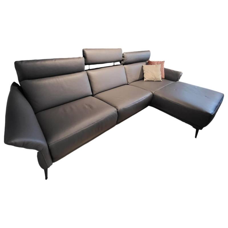 Ecksofa Justus Leder Anthrazit PG L50  Metallfüße Schwarz Mit Motorischer Relaxf... von Comfort Republic