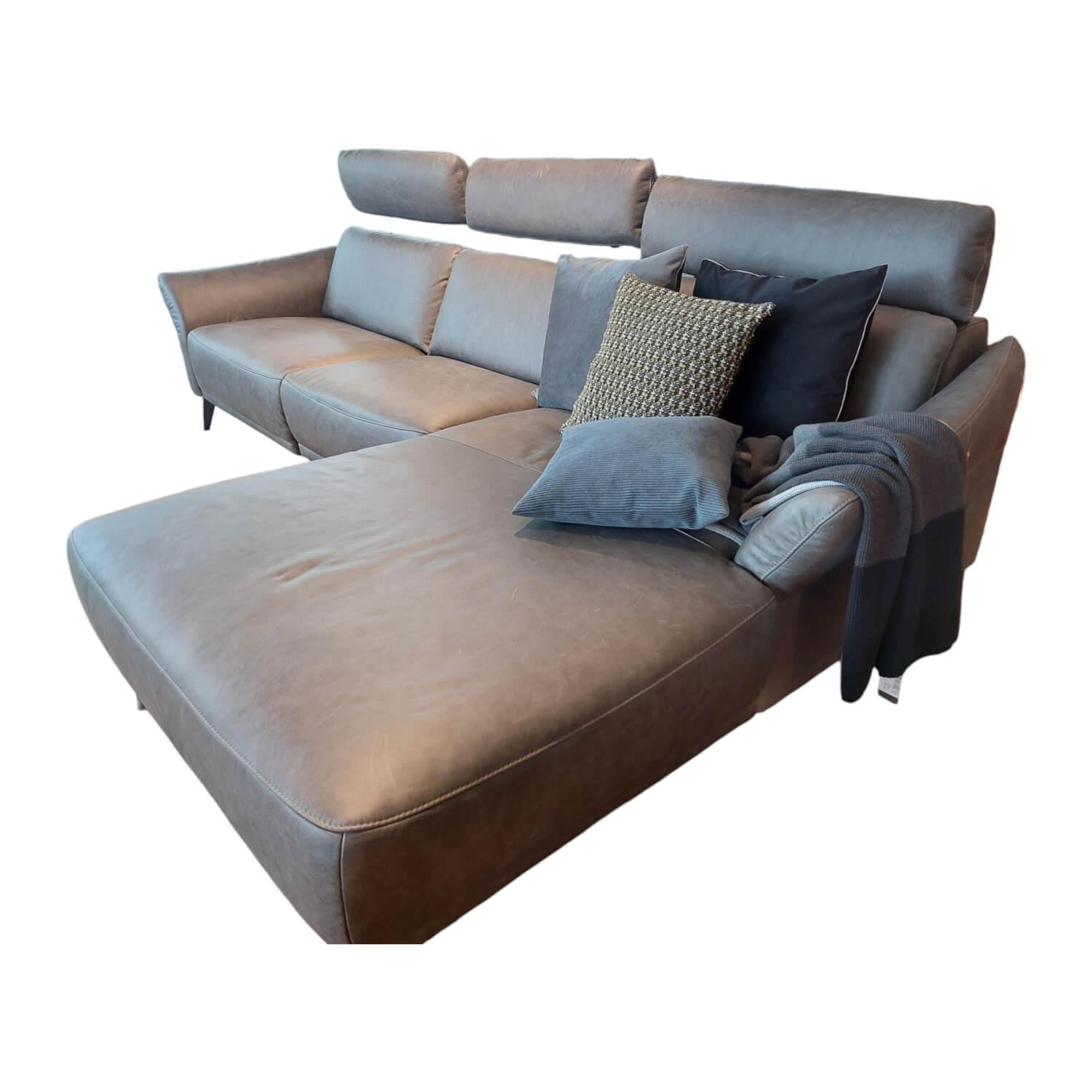 Ecksofa Justus Leder Retro Grey Grau Metallfuß Schwarz von Comfort Republic