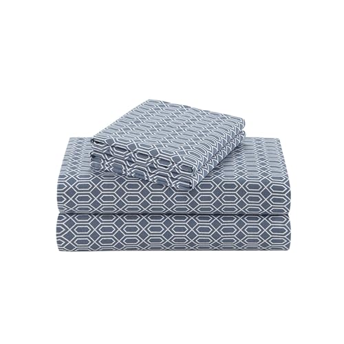 Comfort Spaces Bettlaken-Set aus 100% Baumwolle, atmungsaktiv, leicht Moderne, gemütliche Bettwäsche für alle Jahreszeiten, passender Kissenbezug, Stoff, rauten-blau, King, 4 von Comfort Spaces