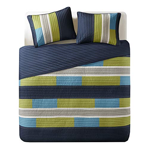 Comfort Spaces CS14-0861 2 Piece Quilt Coverlet Bedspread All Season Lightweight Hypoallergenic Pipeline Colorblock Kids Bedding Set, Twin/Twin XL, Pierre Navy/Blue Stripe von Comfort Spaces