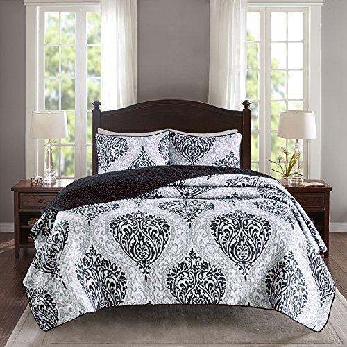 Comfort Spaces Quilt Coverlet Bedspread Ultra Soft Printed Pattern Hypoallergenic Bedding Set, fabric, Coco Black Damask, Full/Queen(90"x90") von Comfort Spaces