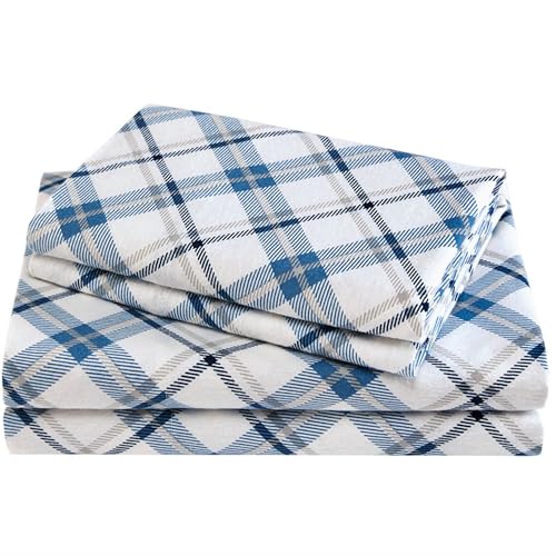 Comfort Spaces Cotton Flannel Sheet Baumwollflanell-Bettwäsche-Set, Baumwolle, Plaid Blue, Queen von Comfort Spaces