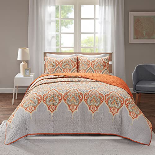 Comfort Spaces Leichte Ganzjahres-Bettwäsche für den Winter, passende Kissenbezüge, Baumwolle, Mona Paisley Orange, Lime King von Comfort Spaces