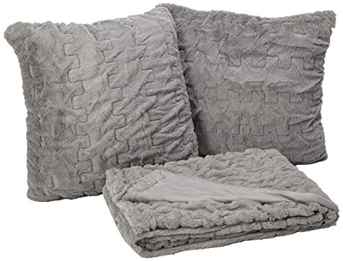 Comfort Spaces Luxuriöses und flauschiges, weiches, gerüschtes Kunstfell-Überwurf-Set mit 2 passenden quadratischen Kissenbezügen, für Sofa, Stuhl, Couch, Wohnzimmer, Home Office, Grau, 127 x 152,4 cm von Comfort Spaces