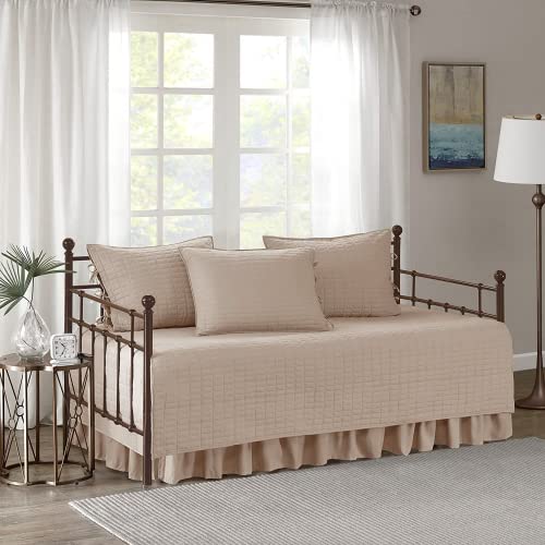 Comfort Spaces Tagesbett-Bezug – luxuriöse, doppelseitige Steppung Gemütliche Bettwäsche für alle Jahreszeiten, mit Bettrock, passenden Kissenbezügen, Stoff, Kienna Blush, 75"x39", 5 von Comfort Spaces