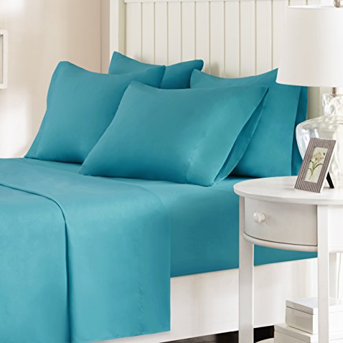 Comfort Spaces Microfiber Set 14" Deep Pocket, Wrinkle Resistant All Around Elastic-Year-Round Cozy Bedding Sheet, Matching Pillow Cases, Queen, Teal von Comfort Spaces