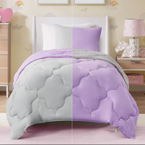 Comfort Spaces Vixie 2 Piece Comforter Set All Season Reversible Goose Down Alternative Stitched Geometrical Pattern Bedding, Twin/Twin XL, Lavender von Comfort Spaces