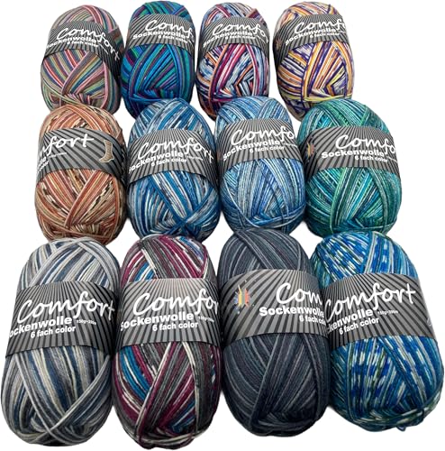 Sockenwolle Strumpfwolle 1.800gr grosses Farbpaket Comfort Color 6-fädig Color 12x150gr 375m/LL für besonders warme FüßeSet Bunt 1966.1-12 Sockenwolle Strumpfwolle 1.800gr grosses Farbpaket Comfort Color 6-fädig Color 12x150gr 375m/LL für besonders warme FüßeSet Bunt 1966.1-12 von Comfort Wolle