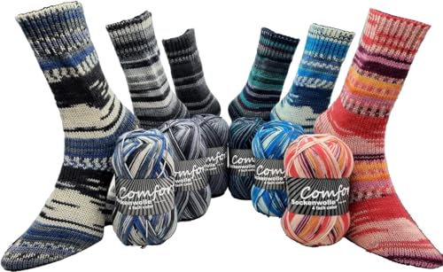 Sockenwolle Strumpfwolle Comfort Color 4-fädig - Farbset 6x100gr - 420m Lauflänge/100gr- mehrfarbiger bunter Farbverlauf Set 07 Sockenwolle Strumpfwolle Comfort Color 4-fädig - Farbset 6x100gr - 420m Lauflänge/100gr- mehrfarbiger bunter Farbverlauf Set 07 von Comfort Wolle