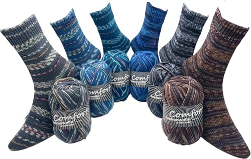 Sockenwolle Strumpfwolle Comfort Color 4-fädig - Farbset 6x100gr - 420m Lauflänge- mehrfarbiger bunter Farbverlauf Set 04 Sockenwolle Strumpfwolle Comfort Color 4-fädig - Farbset 6x100gr - 420m Lauflänge- mehrfarbiger bunter Farbverlauf Set 04 von Comfort Wolle