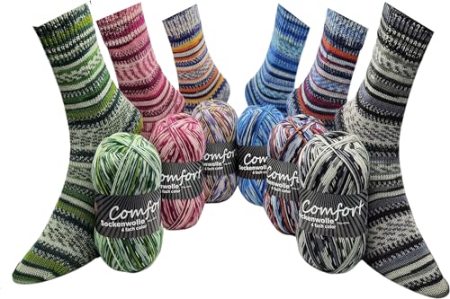 Sockenwolle Strumpfwolle Comfort Color 4-fädig - Farbset 6x100gr Sockengarn - 420m Lauflänge/100gr- mehrfarbiger bunter Farbverlauf Set 02.06.21 Sockenwolle Strumpfwolle Comfort Color 4-fädig - Farbset 6x100gr Sockengarn - 420m Lauflänge/100gr- mehrfarbiger bunter Farbverlauf Set 02.06.21 von Comfort Wolle