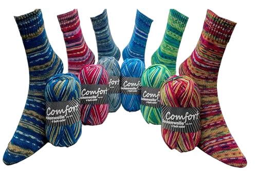Sockenwolle Strumpfwolle Comfort Color 4-fädig - Farbset 6x100gr Sockengarn - 420m Lauflänge/100gr- mehrfarbiger bunter Farbverlauf Set 05 Sockenwolle Strumpfwolle Comfort Color 4-fädig - Farbset 6x100gr Sockengarn - 420m Lauflänge/100gr- mehrfarbiger bunter Farbverlauf Set 05 von Comfort Wolle