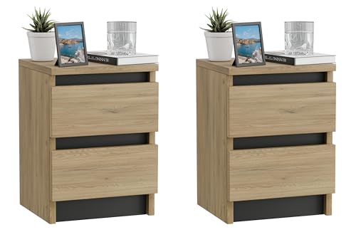 ComfortCove Nachttisch 2er Set, Nachtschrank 2er Set, Schwarze Nachttische mit 2 Schubladen, Nachtkästchen, Nachttisch Eiche/Schwarz ComfortCove Nachttisch 2er Set, Nachtschrank 2er Set, Schwarze Nachttische mit 2 Schubladen, Nachtkästchen, Nachttisch Eiche/Schwarz von ComfortCove