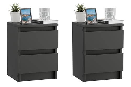 ComfortCove Nachttisch 2er Set, Nachtschrank 2er Set, Schwarze Nachttische mit 2 Schubladen, Nachtkästchen, Nachttisch Schwarz von ComfortCove