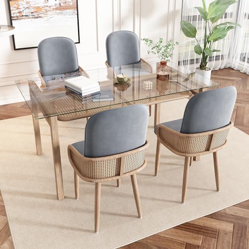 ComfortXL Esszimmerstühle aus Samt, 4 Stück, Rattan-Design, für Wohnzimmer, Schlafzimmer, mit vier Metallbeinen (Holzoptik), Grau von ComfortXL