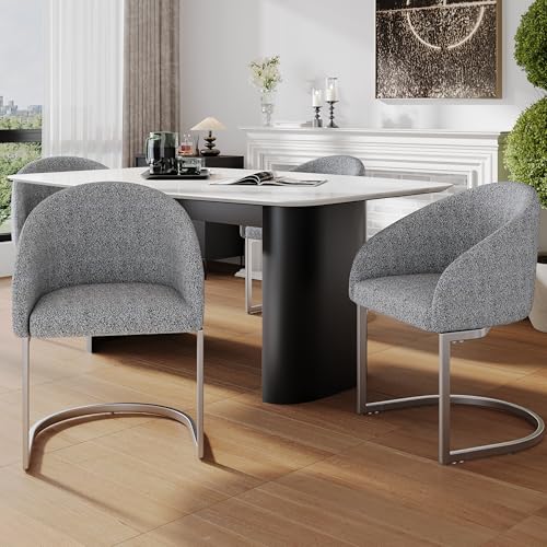 ComfortXL Freischwinger(4 st),Esszimmerstuhl, Moderne gepolsterte Esszimmerstühle aus Stoff,Stühle für Wohnzimmer esszimmer Schlafzimmer, Ergonomischer Stuhl,Eisenbeinstuhl Silber, Grau von ComfortXL