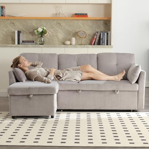 ComfortXL Modulares Schlafsofa mit Stauraum Ausziehbett L-Form Samt Bezug wechselbare Ottomane für Wohnzimmer Gästezimmer (inkl. Kissen) von ComfortXL