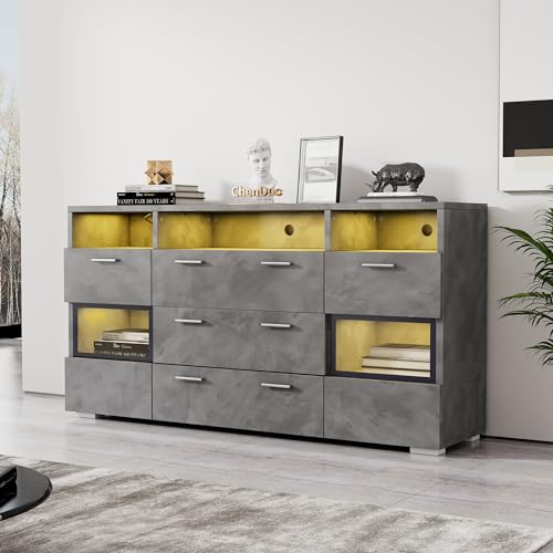 Sideboard Modern 140cm Grau mit LED Beleuchtung und Türen aus Acryl Transparent 2 Türen 3 Schubladen plus offener Stauraum Lowboard Sideboard Sideboard Sideboard Eckschrank Sideboard Modern 140cm Grau mit LED Beleuchtung und Türen aus Acryl Transparent 2 Türen 3 Schubladen plus offener Stauraum Lowboard Sideboard Sideboard Sideboard Eckschrank von ComfortXL
