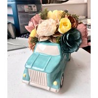 "Holz Blumen ""Bauernhaus Teal Truck"", Sola Holzblumen, Hochzeitsstrauß, Kunstblumen, Blaues Blumenarrangement, Holzblume ." von ComfortandJoyFlowers