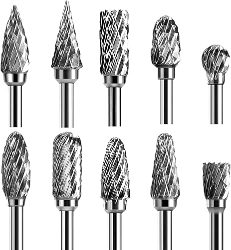 10 Stück Hartmetall Frässtifte, Hartmetall Rotationsfräser Set mit Schaft Hartmetallfräser Metall Holz Fräser Set für Holzbearbeitung Carving Metall Polieren Gravieren und Bohren von Comforty