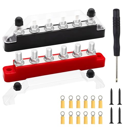2 Stück 12V-48V DC Sammelschienen-Verteilerblock, Sammelschiene 150A-Verteilerblock und ein Schraubendreher mit 4 x M6-Verbindungsbolzen, geeignet für Autos, Wohnmobile, Boote, rot, schwarz 2 Stück 12V-48V DC Sammelschienen-Verteilerblock, Sammelschiene 150A-Verteilerblock und ein Schraubendreher mit 4 x M6-Verbindungsbolzen, geeignet für Autos, Wohnmobile, Boote, rot, schwarz von Comforty