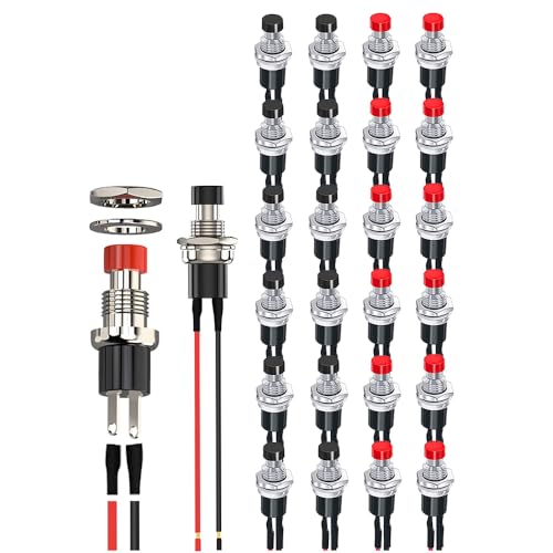 24 stück 7 Mm Mini Round Momentary 2 Pins Vorgelöteter Druckknopfschalter Spst Normal Open Drucktasten Schalter Ein Rot Schwarz von Comforty