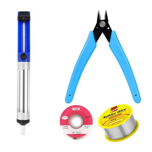 4-teiliges Entlötpumpe Set Löt Kolbenunterstützungs Zubehör, Entlötpumpe, Bleifreies Lötzinn mit Kolophoniumkern, Entlötdocht, Mikro Scherdrahtschneider Zange, Löt-Entfernungswerkzeug 4-teiliges Entlötpumpe Set Löt Kolbenunterstützungs Zubehör, Entlötpumpe, Bleifreies Lötzinn mit Kolophoniumkern, Entlötdocht, Mikro Scherdrahtschneider Zange, Löt-Entfernungswerkzeug von Comforty