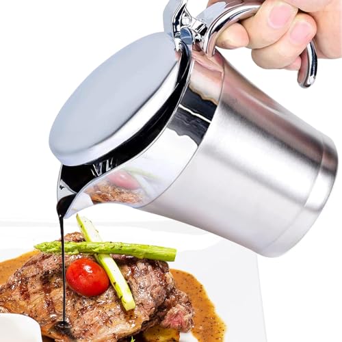 450ml Thermo-Sauciere mit Klappdeckel, 304 Edelstahl Doppelt Isoliert Saucenkanne Eleganter Soßenkanne Thermosoße Topf für Servieren von Soße Vanillesoße Sahne Soße Heimgebrauch und Dinnerpartys von Comforty