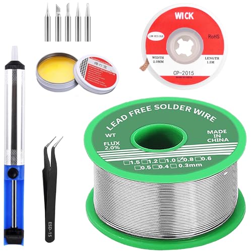 Circuit Board Soldering Kit – ​Professionelle 5-in-1-Ausstattung mit ​50g Lötdraht (0.8mm), ​5 Lötköpfen, ​Desoldering-Pumpe, ​Desoldering-Wick und ​Zangen|,für Schmuck & Rohrleitungswelding von Comforty
