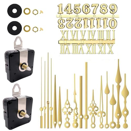 Comforty 2 Stück stilles Quarz-Uhrwerk, 6 Paar Kurze Achse und Lange Achse Uhrwerk mit manueller Batterieversorgung, Wanduhr-Mechanismus Teile Motor Ersatz DIY Reparatur Teile, Gold von Comforty