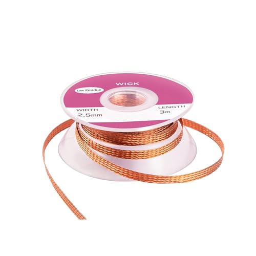 Entlötlitze, 2.5mm No-Clean Löt Entlötlitze, 3M/10ft Entlötdraht, Dochte Litzen zum Entlöten, Entlötdocht zum Entfernen des Lötzinns zum Zerlegen elektrischer Komponenten (1 Stück) von Comforty