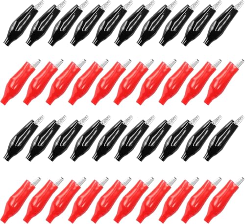 Kupfer Krokodilklemmen 44mm Rot * 10 Schwarz * 10 Elektrische Prüfklemmen mit Schutzisolierung Copper Alligator Electric Clips von Comforty